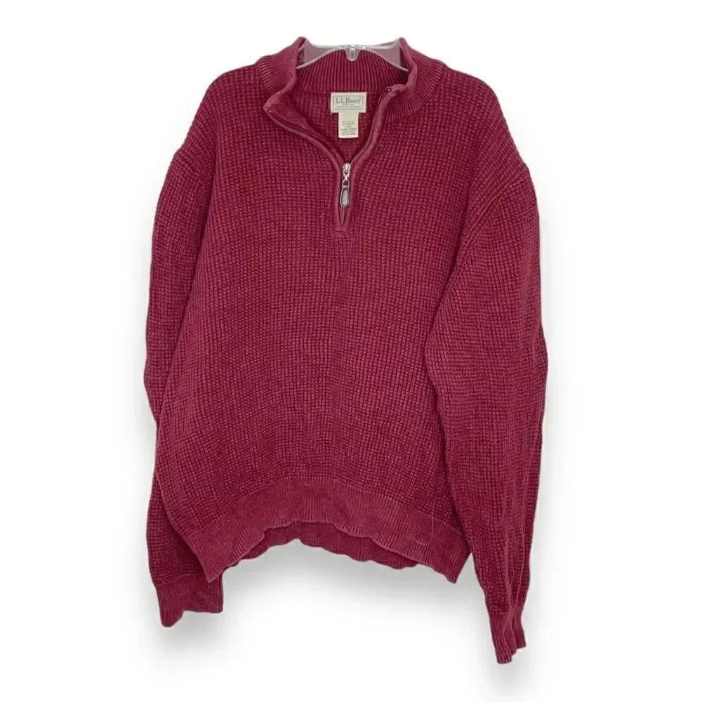 L.L. Bean Menswear Wicked Soft Cotton/Cashmere Waffle Knit 1/2 Zip Sweater Siz L